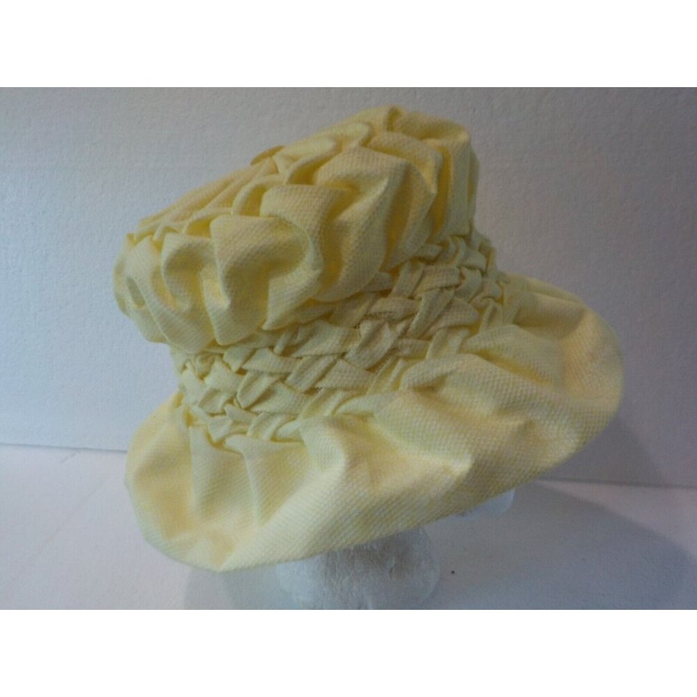 Vintage Pauline of California Original Yellow Fabric Netted Gathered Bonnet Hat - Picture 3 of 7